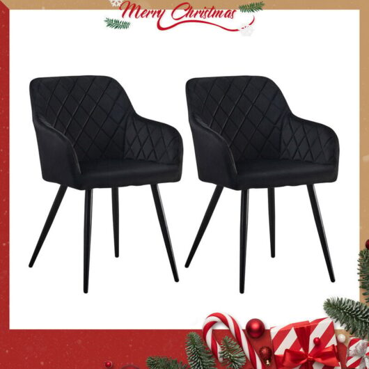 Dining Chairs,2x Velvet Upholstered Seat Kitchen Chairs with Armrests, Black