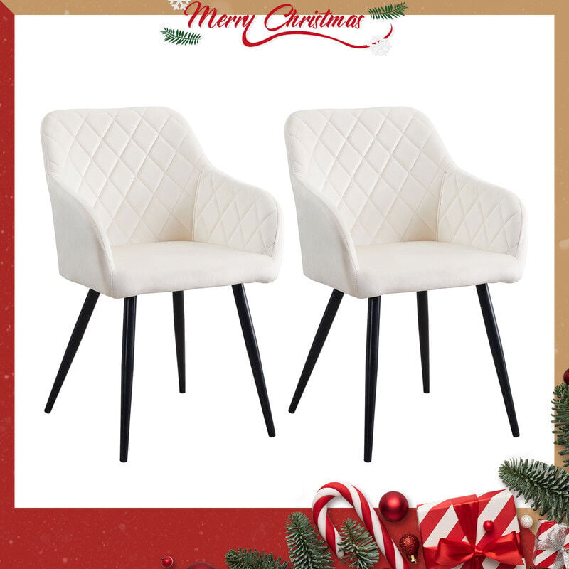 Dining Chairs,2x Velvet Upholstered Seat Kitchen Chairs with Armrests, Cream