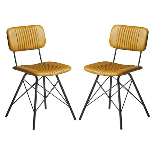 Donna Vintage Gold Genuine Leather Dining Chairs In Pair