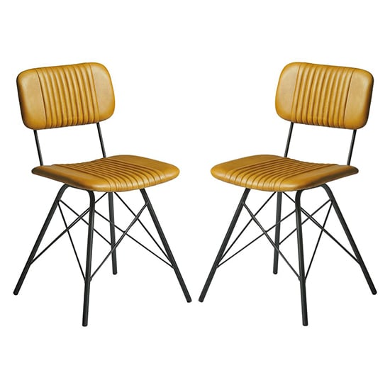 Donna Vintage Gold Genuine Leather Dining Chairs In Pair