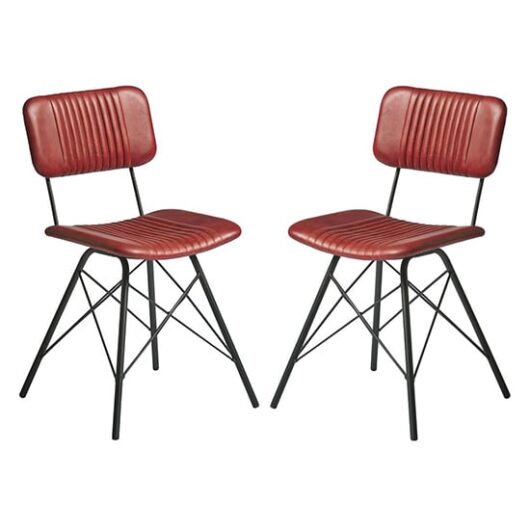 Donna Vintage Red Genuine Leather Dining Chairs In Pair