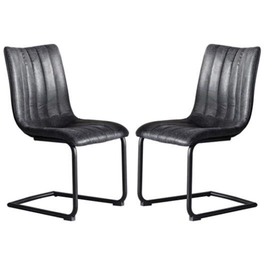 Edenton Grey Faux Leather Dining Chairs In Pair