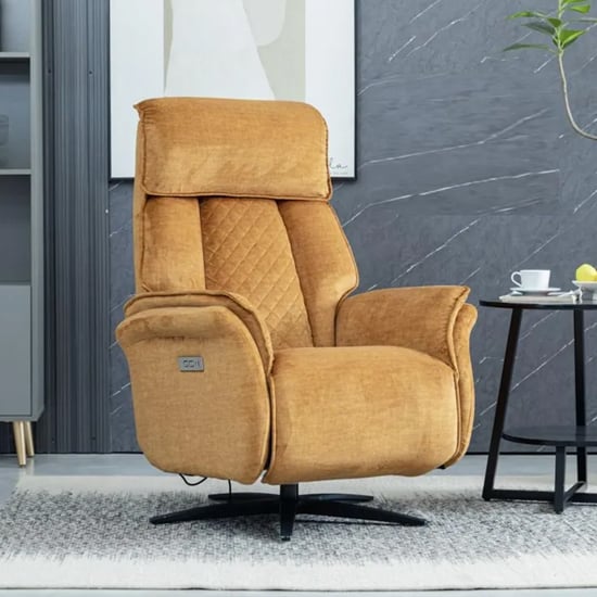 Edison Swivel Fabric Electric Recliner Chair In Amber