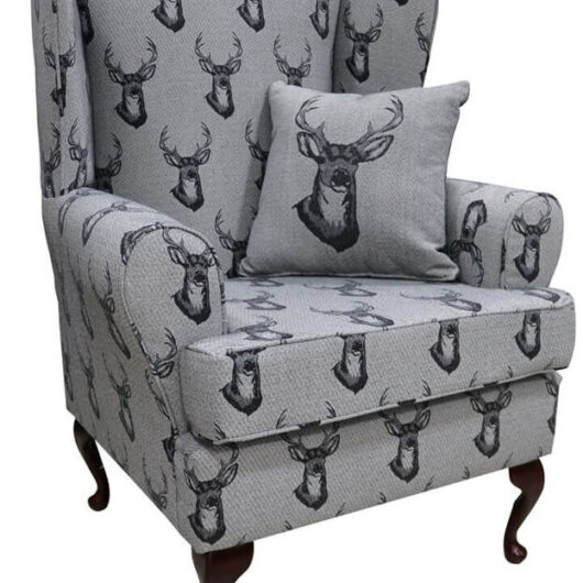 Emmet Orthopaedic Wing Chair Fireside High Back Armchair Antler Stag Charcoal Grey