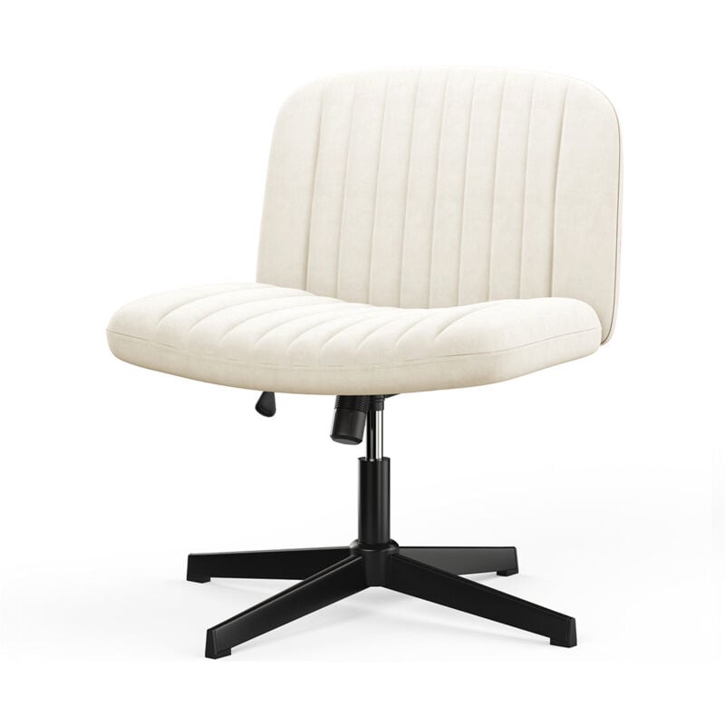 Ergonomic Cross Legged Office Chair Armless Wide Desk Chair with Mid Back Support Beige