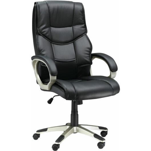 Executive Office Chair Faux Leather Computer Desk Chair w/ Wheel Black - Homcom