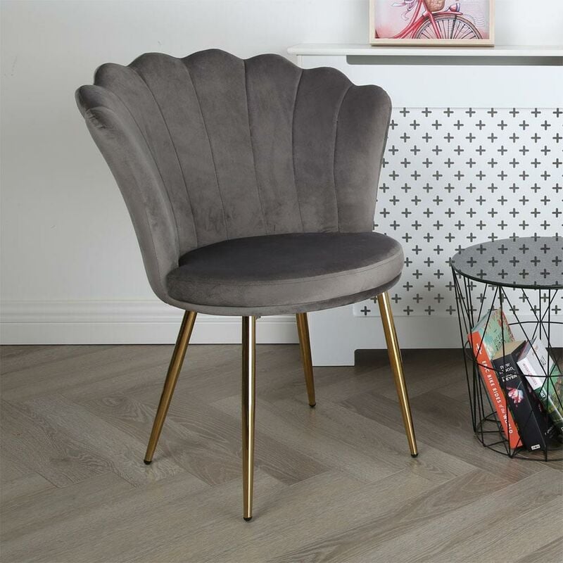 FREYA Velvet Upholstered Petal Back Scallop Accent Dining Chair - Grey