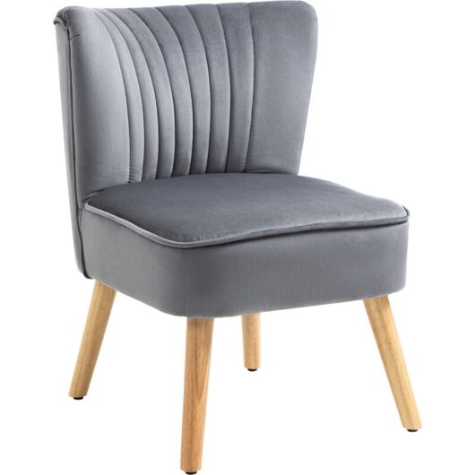 Fabric Accent Chair Modern Leisure Chair with Wood Legs and Armless Design Grey - Homcom