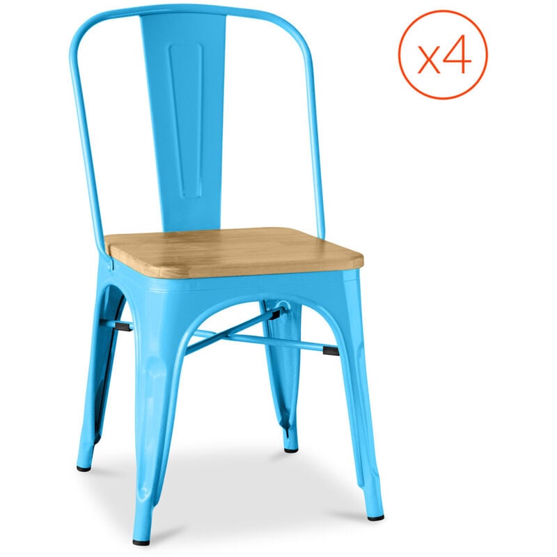 Factory Chair Square Wooden seat - Metal - Set of 4
