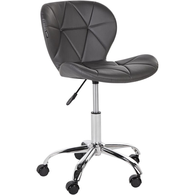 Faux Leather Swivel Desk Office Chair Silver Base Adjustable Graphite Grey Valetta