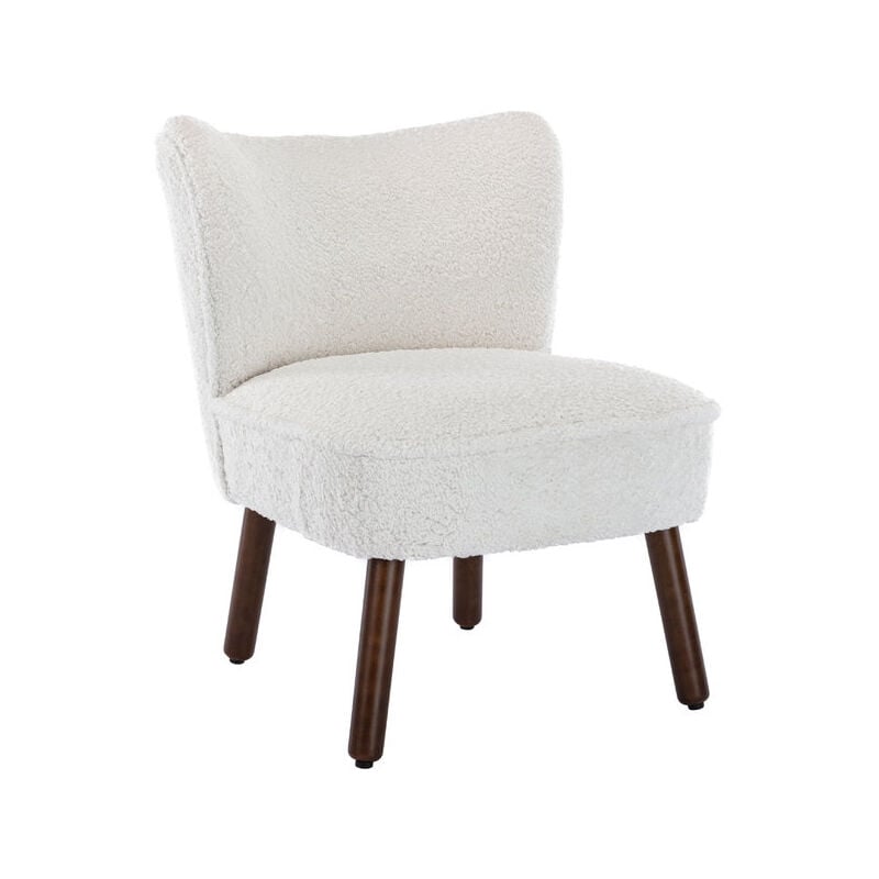 Fax Fur Accent Chair Occasional Tub Chair Upholstered Wingback Side Chair Armless Cocktail Chair with Wood Legs for Home Living Room Bedroom, White