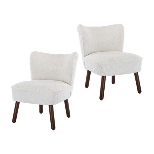 Fax Fur Accent Chair Set of 2 Occasional Tub Chair Upholstered Wingback Side Chair Armless Cocktail Chair with Wood Legs for Home Living Room