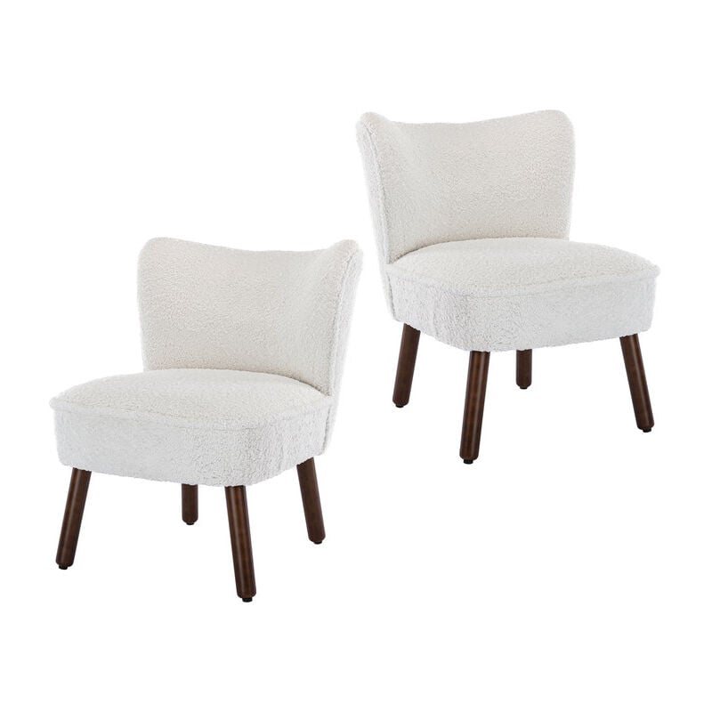 Fax Fur Accent Chair Set of 2 Occasional Tub Chair Upholstered Wingback Side Chair Armless Cocktail Chair with Wood Legs for Home Living Room