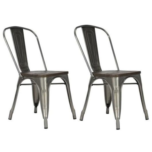 Findlay Wooden Dining Chairs With Gun Metal Frame In Pair