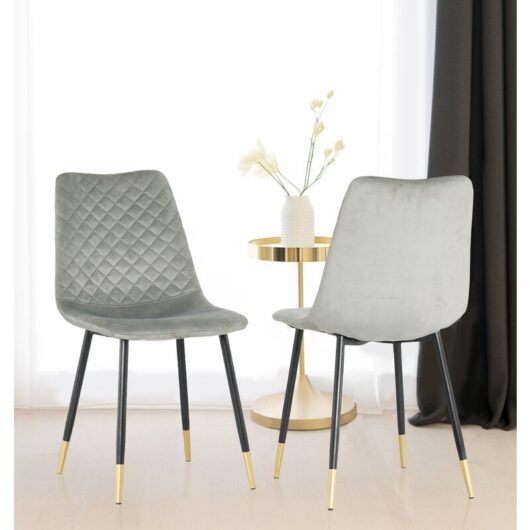 Finley Upholstered Dining Chairs Set 2, Dining Chair with Velvet Fabric Padded Seat & Sturdy Black Metal Legs, Kitchen Chairs, Chairs for Dining Room