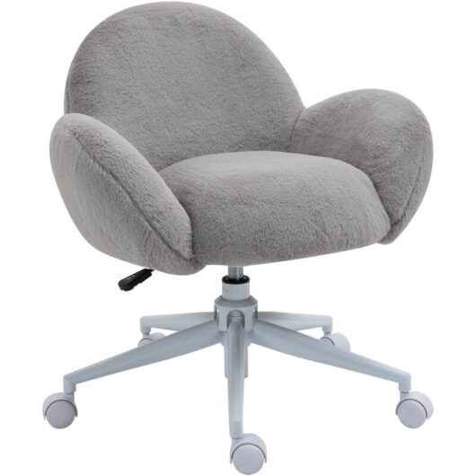 Fluffy Leisure Chair Office Chair with Backrest Armrest Wheels Grey - Homcom