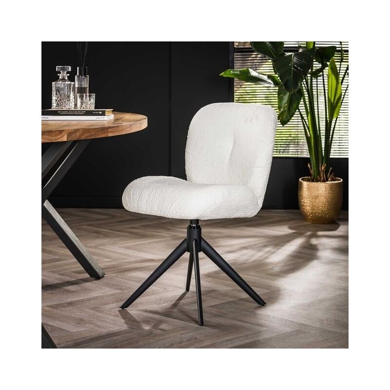 Furnwise - Industrial swivel Dining chair Twirl Boucle White - White