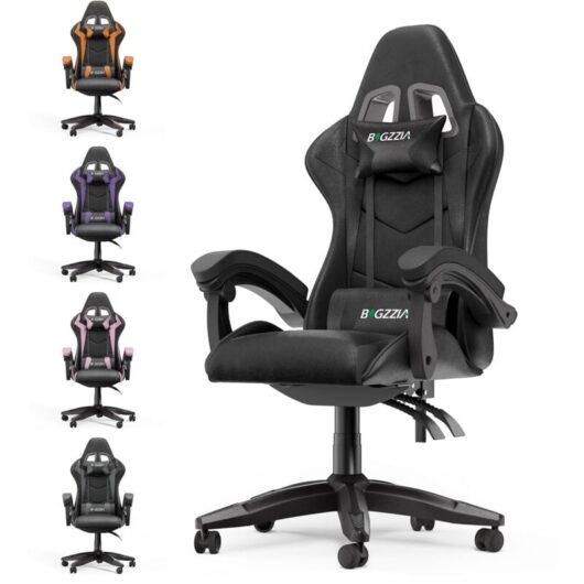 Gaming chair Bigzzia pc chair - Computer Ergonomic Video Game Chair - Heavy Duty Reclining Swivel Chair with Pillow and Lumbar Cushion - Black