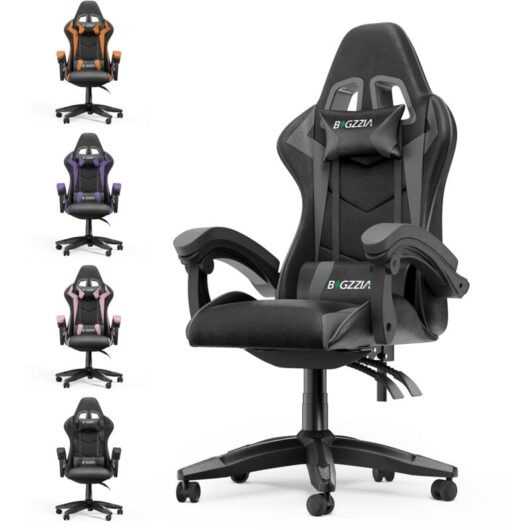 Gaming chair Bigzzia pc chair - Computer Ergonomic Video Game Chair - Heavy Duty Reclining Swivel Chair with Pillow and Lumbar Cushion - Grey