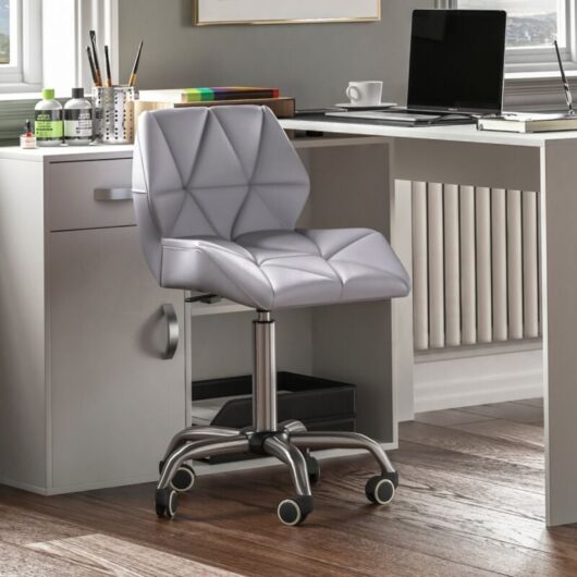 Geo Office Chair Faux Leather Adjustable Computer Desk Chair Padded Swivel Seat, Grey