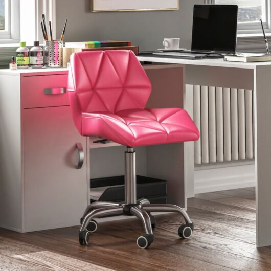 Geo Office Chair Faux Leather Adjustable Computer Desk Chair Padded Swivel Seat, Pink