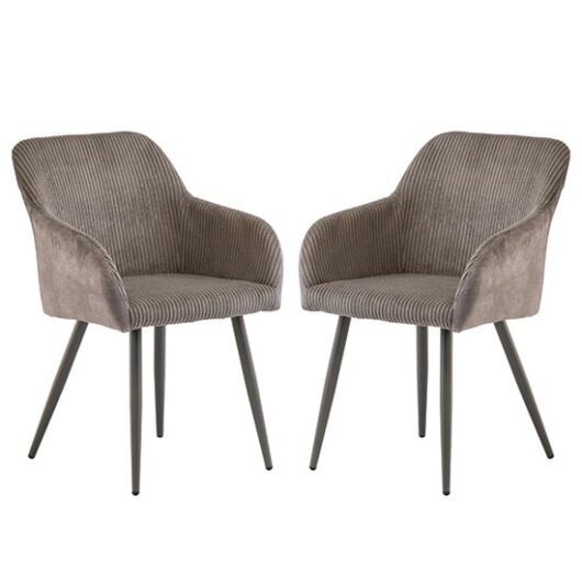 Glen Grey Corduroy Velvet Dining Chairs In Pair