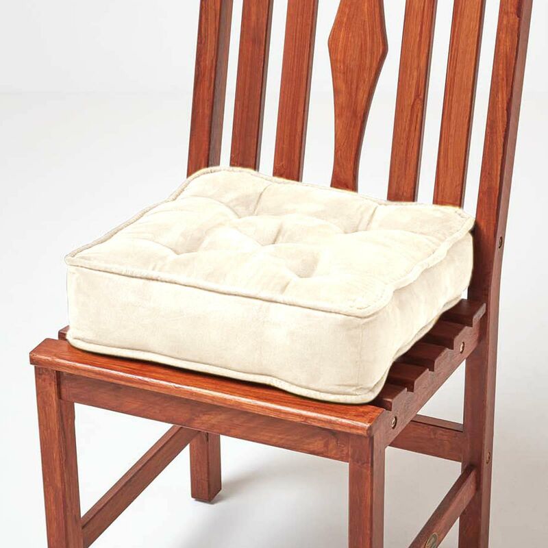 HOMESCAPES Cream Faux Suede Dining Chair Booster Cushion