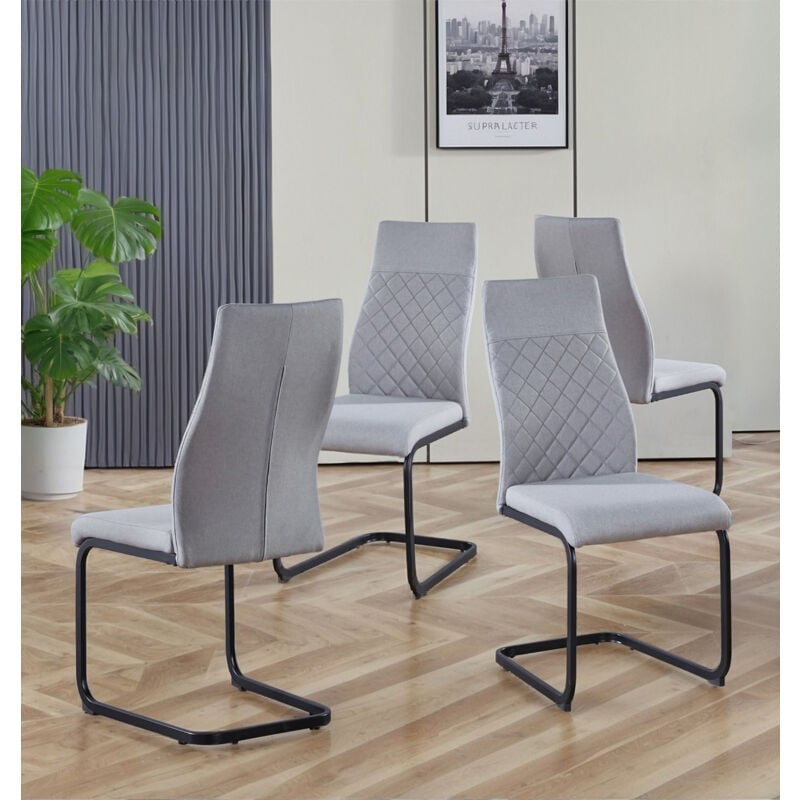 Hallowood Furniture - Dining Chairs Set of 4, High Back Upholstered Dining Chairs, Fabric Dining Chairs with Metal Base, Cantilever Dining Chairs for