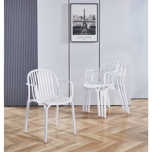 Hallowood Furniture - Stoker Stackable Chairs Set of 4, Stylish White Chairs, Assembly Free Plastic Chairs, Modern Dining Chairs, Stacking Chairs for