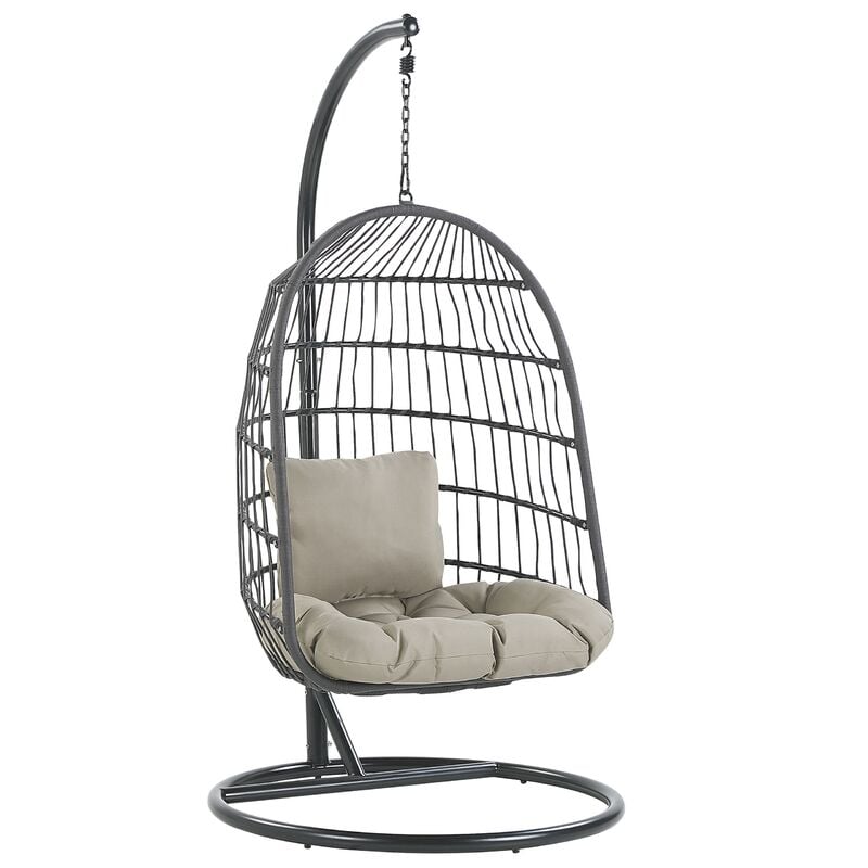 Hanging Swing Chair Black Boho Rope Steel Stand Chain Soft Cushion allera