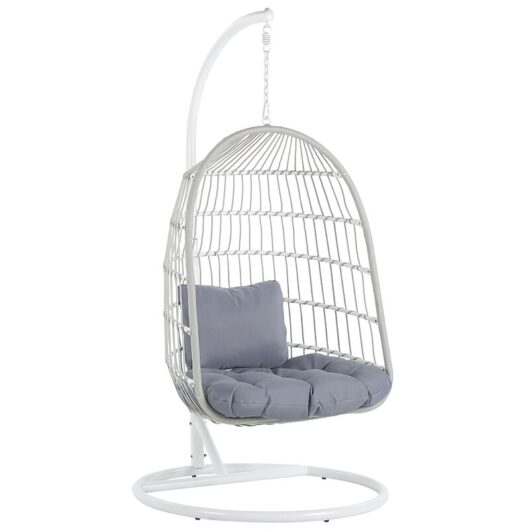 Hanging Swing Chair White Boho Rope Steel Stand Chain Soft Cushion allera