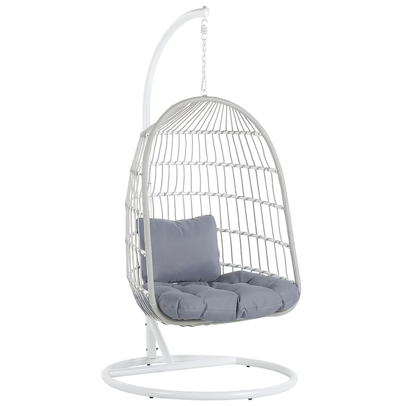 Hanging Swing Chair White Boho Rope Steel Stand Chain Soft Cushion allera