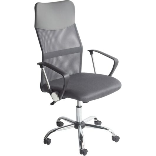 High Back Home Office Chair Mesh Faux Leather Tilting Swivel Grey Design