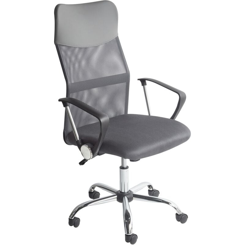 High Back Home Office Chair Mesh Faux Leather Tilting Swivel Grey Design