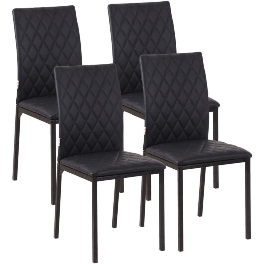 Homcom - Dining Chairs Faux Leather Accent Chairs for Kitchen, Set of 4, Black