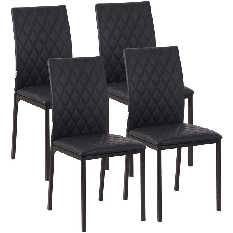 Homcom - Dining Chairs Faux Leather Accent Chairs for Kitchen, Set of 4, Black