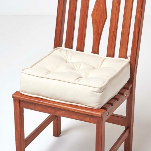 Homescapes - Cream Cotton Dining Chair Booster Cushion - Natural