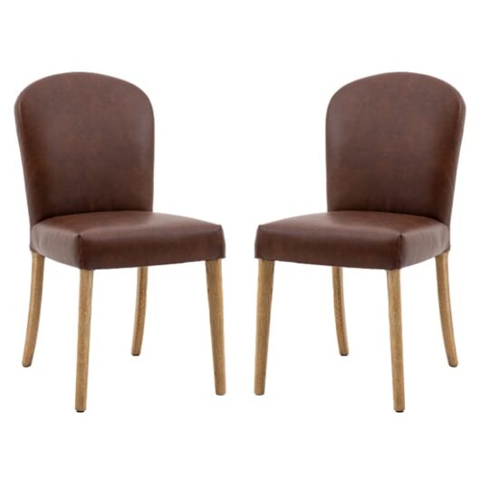 Hyeres Antique Brown Leather Dining Chairs With Oak Legs In Pair