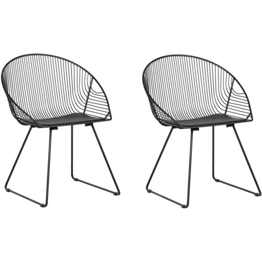 Industrial Modern Set of 2 Accent Chairs Dining Room Kitchen Metal Black Aurora
