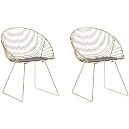 Industrial Modern Set of 2 Accent Chairs Dining Room Kitchen Metal Gold Aurora