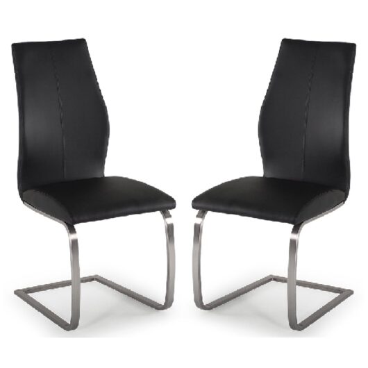 Ithaca Black Faux Leather Dining Chairs With Chrome Base In Pair