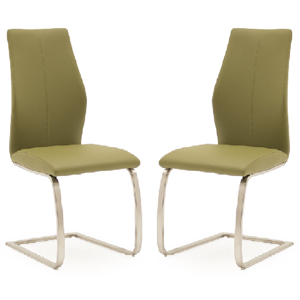 Ithaca Olive Faux Leather Dining Chairs With Chrome Base In Pair
