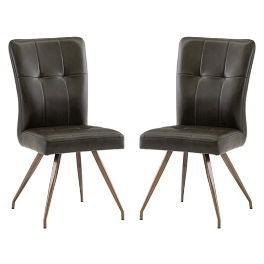 Kalista Dark Brown Faux Leather Dining Chairs In Pair