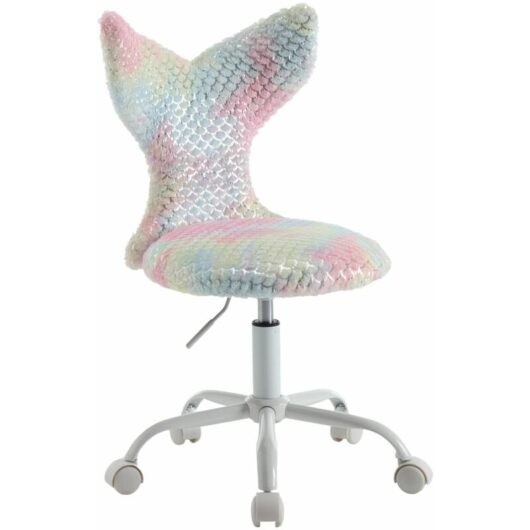 Kids Desk Chair Faux Fur Children Swivel Chair Children Computer Task Chair Height Adjustable for Girls Boys, Colorful