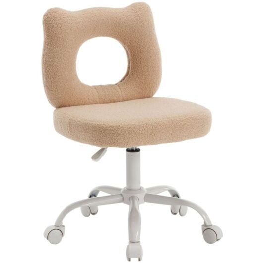 Kids Desk Chair in Sherpa Computer Chair with Backrest Swivel Chair Children Task Chair Height Adjustable for Girls Boys Study Reading, Kahki