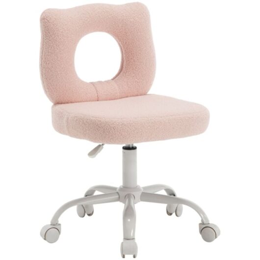 Kids Desk Chair in Sherpa Computer Chair with Backrest Swivel Chair Children Task Chair Height Adjustable for Girls Boys Study Reading, Pink