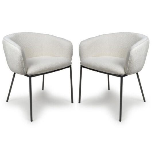 Langley White Fabric Dining Chairs With Black Legs In Pair