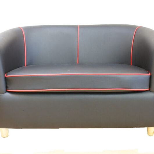 Leather Tub Bucket Chair Black with Red Trim