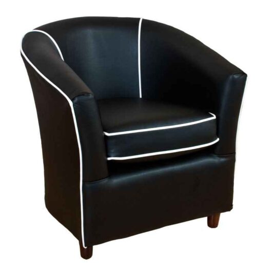 Leather Tub Bucket Chair Black with White Trim
