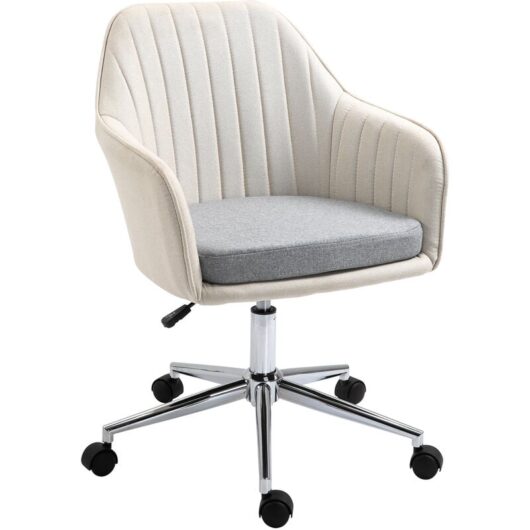 Leisure Office Chair Linen Swivel Desk Chair Home Study w/ Wheel - Vinsetto